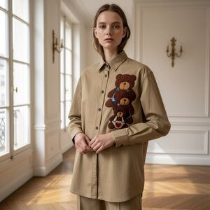 Unique button down shirt with high quality patch work size M